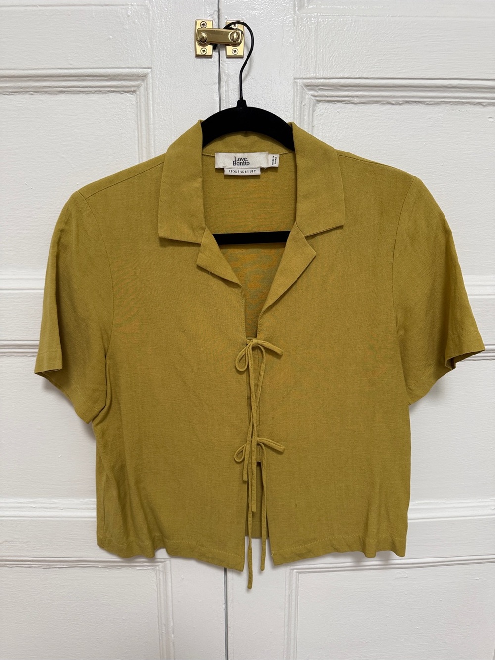 Love Bonito Olive Tie-Front Short Sleeve Top